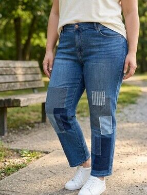 LOGO Lavish Lori Goldstein Patchwork Boyfriend Jeans 16